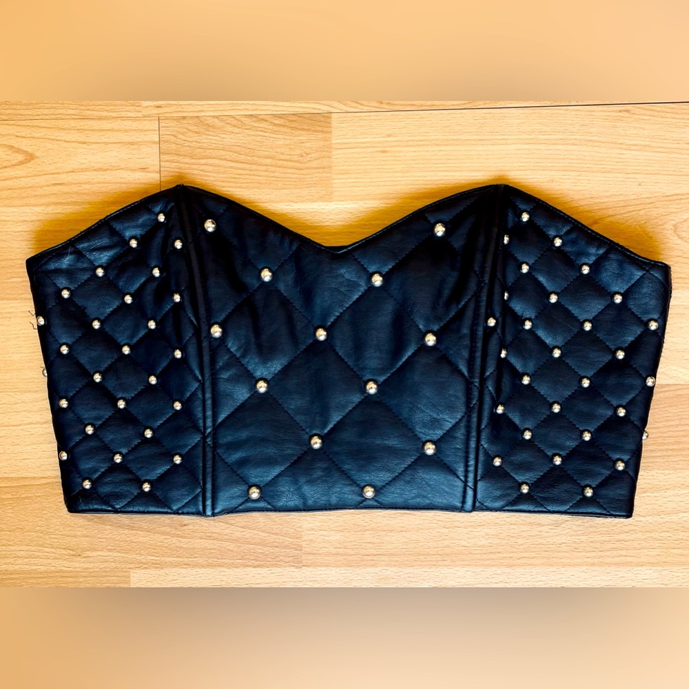 Forever 21 grunge 80s punk goth stud pleather bustier strapless top L